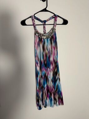 Multi-Color Patterned Tank Dress with Braided Straps